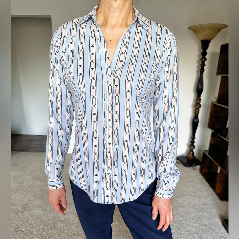 Ann Taylor Geometric Pattern Blouse - Blue and Pink